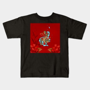 Colorful angry snake with flowers Kids T-Shirt